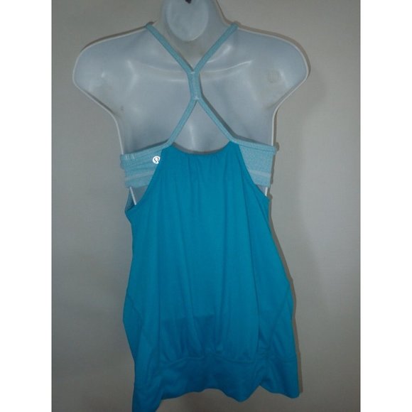 Lululemon Women Size 4 Teal Blue Layered strappy‎ Built in Bra Tank Top Workout - Picture 4 of 5